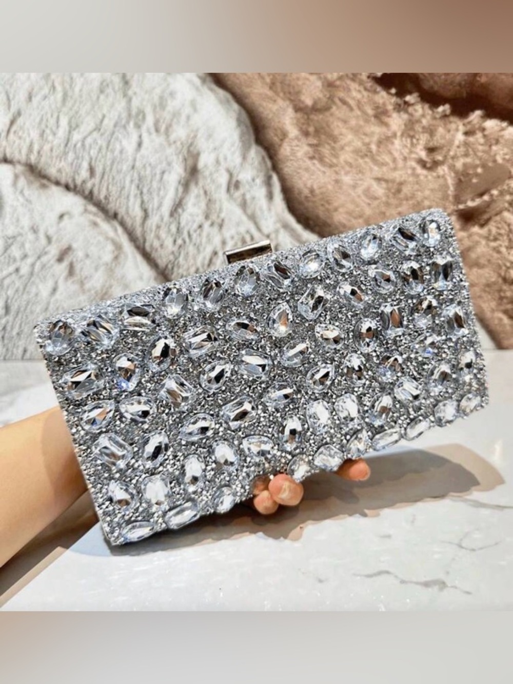 Silver Crystal Embellished Women’s Clutch